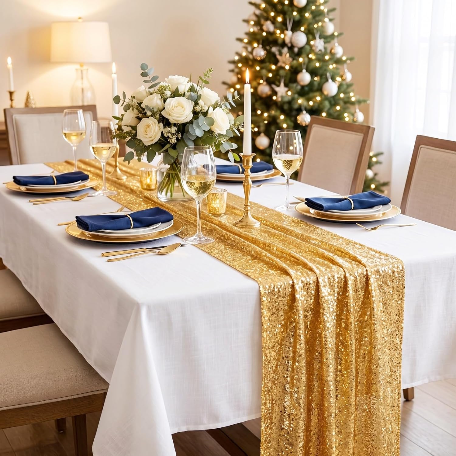 ShinyBeauty Gold Sequin Table Runner 12x108 Inch 20 Packs for Party Wedding image 2