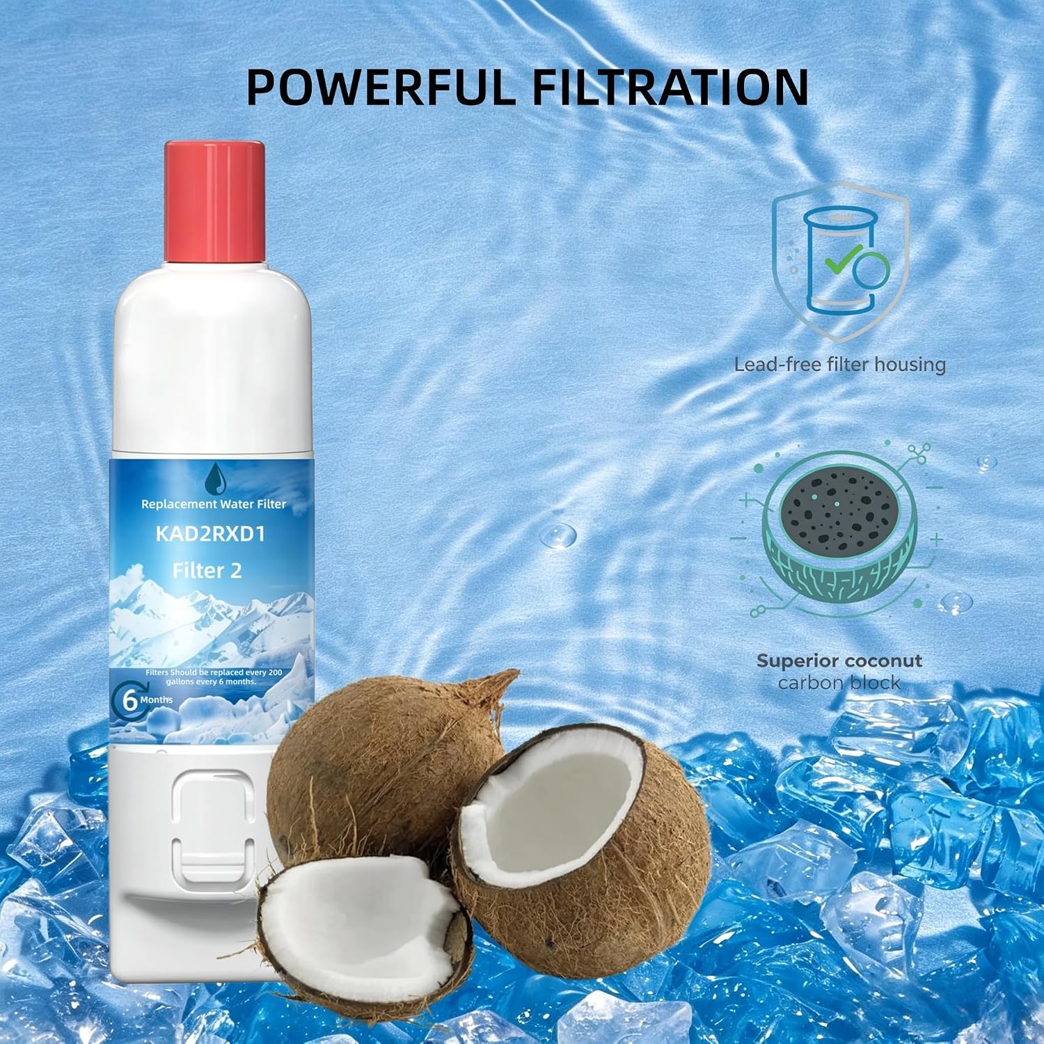 KAD2RXD1 Filter 2 Water Filter Cartridge Compatible with KitchenAid KRFF577KPS, KRFF577KBS, KRMF536RPS, KRMF536RBS, KRQC736RPS, KRMF706ESS, KRMF706EBS, KRFF507HPS. Pack of 3 image 3