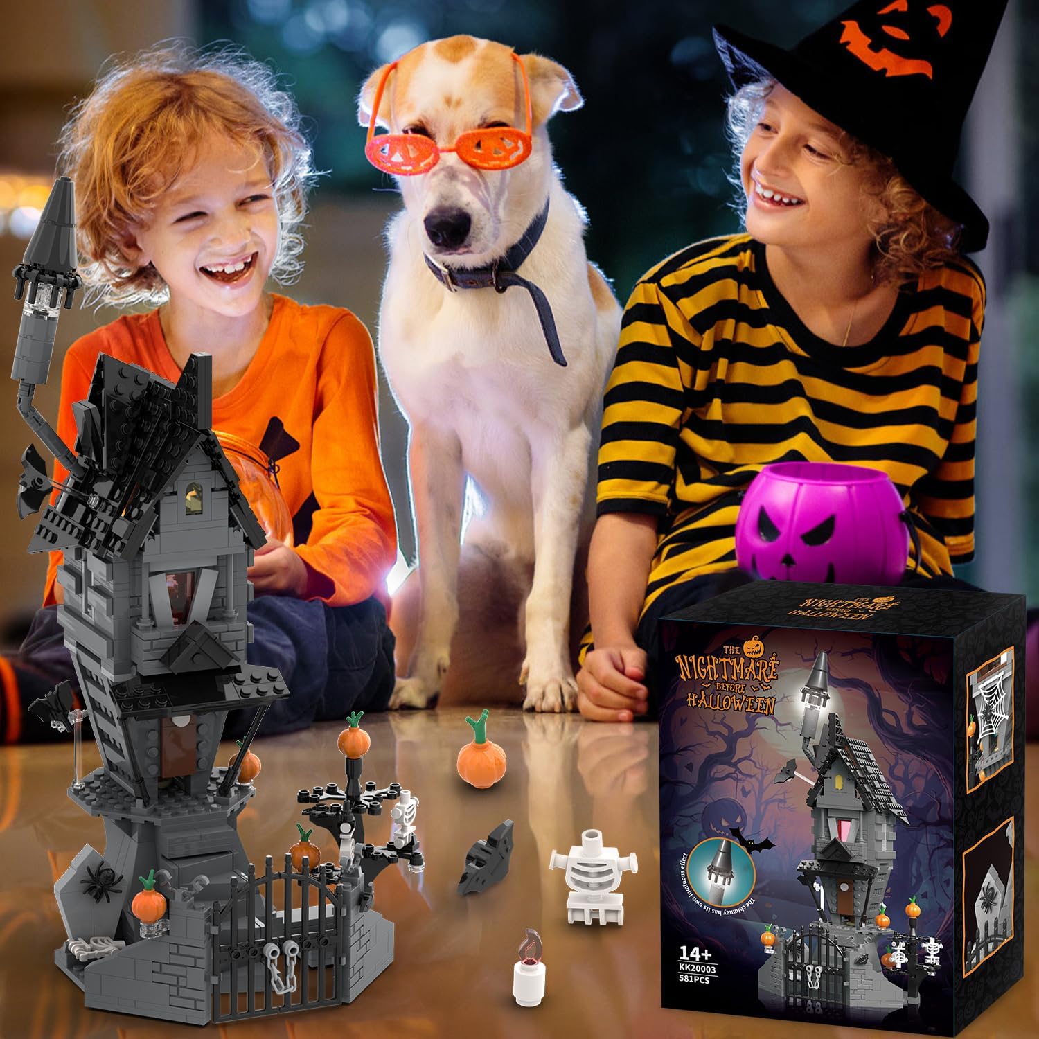 BrickTribe Haunted House Building Toys with Light, Night Before Halloween Haunted Mansion Building Set for Movie Fans and Kids, Compatible with Lego, 581 PCS