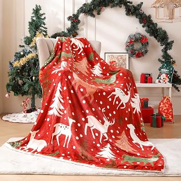 Christmas Throw Flannel Blanket, Winter Home Decor for Red Christmas Tree Fleece Fuzzy Soft Warm Room Blanket for Couch,Chair,Sofa,Dorm, 50"x60"