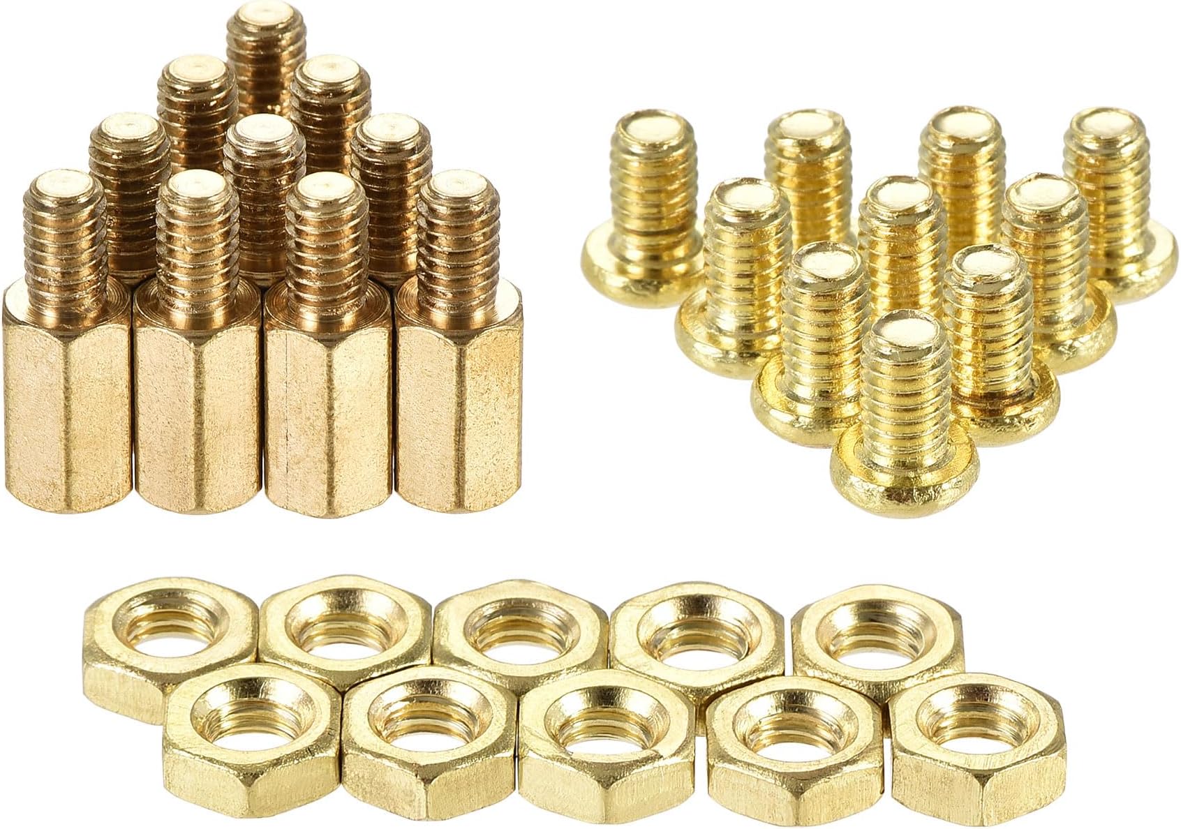 sourcing map M4 Hex Brass Standoff Spacer 10mm+6mm Male-Female Threaded Pillar Screw Nut Kit for PCB Motherboard Computer Circuit Board, 10 Sets