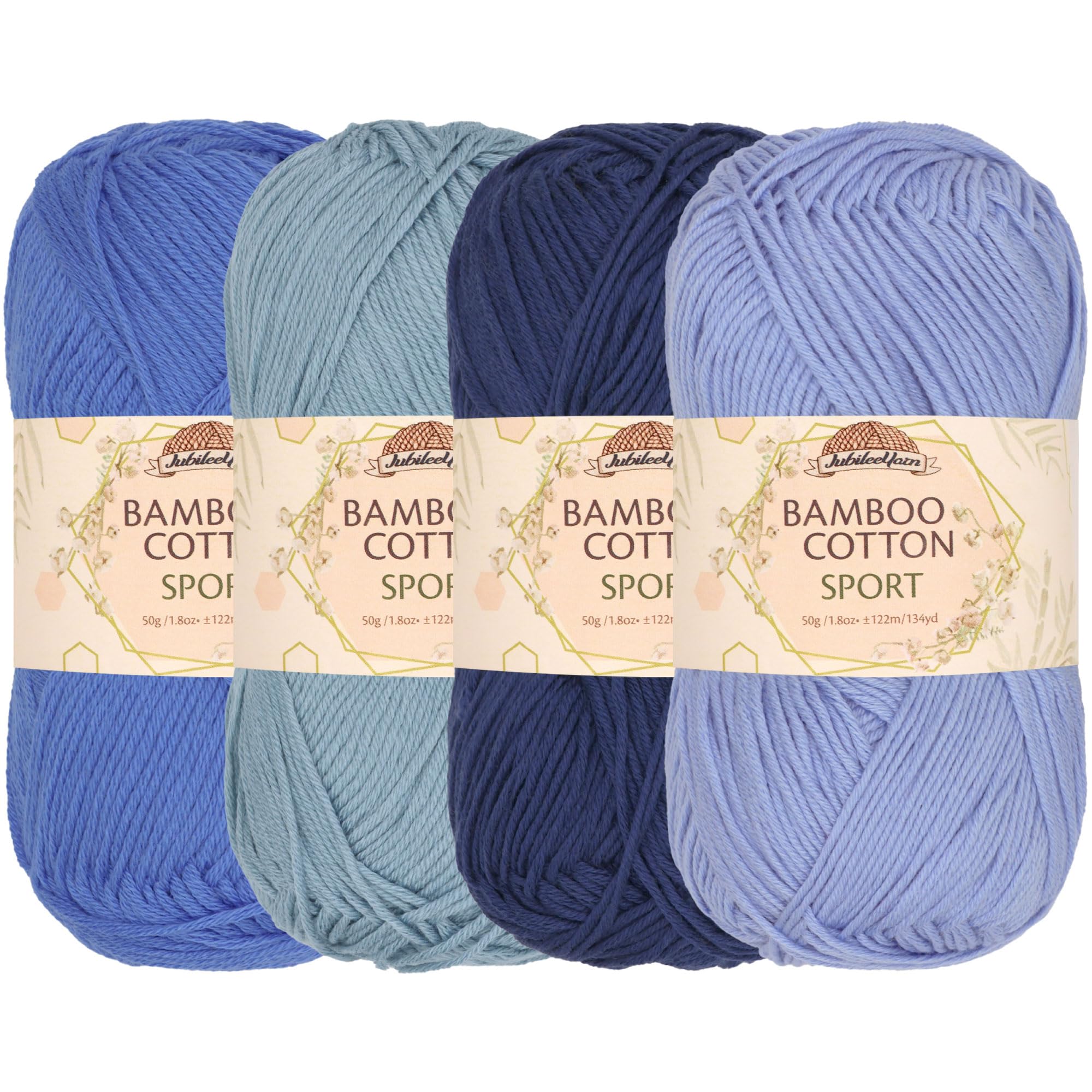 JubileeYarn Bamboo Cotton Sport Yarn - 50g/Skein - Shades of Blue