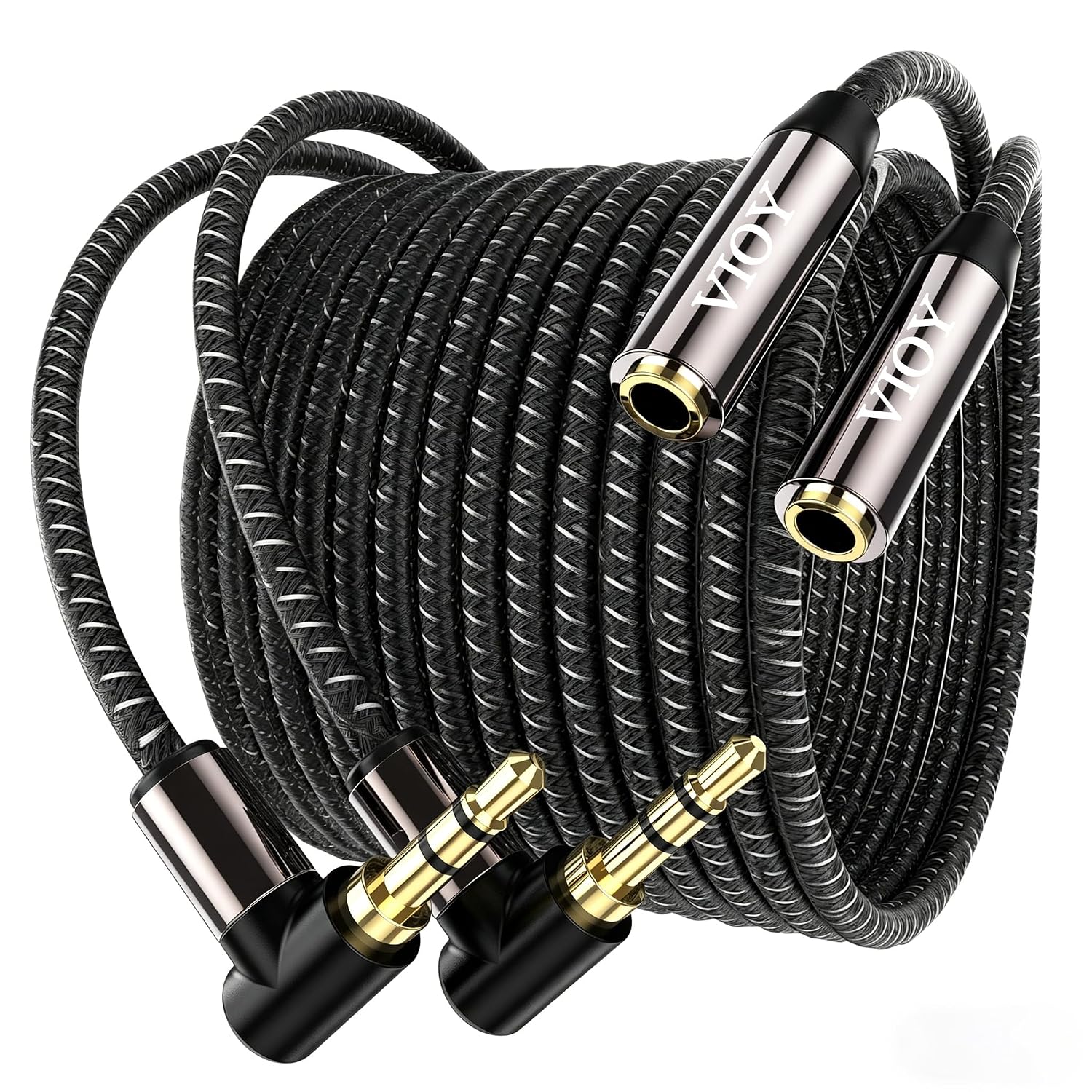 VIOY Headphone Extension Cable (10FT+10FT) 3.5 mm Audio Extension Cable-Aux Cord Extender 90-Degree Right Angle Male to Female Stereo Audio Cable Nylon Braided for Smartphones, Media Player