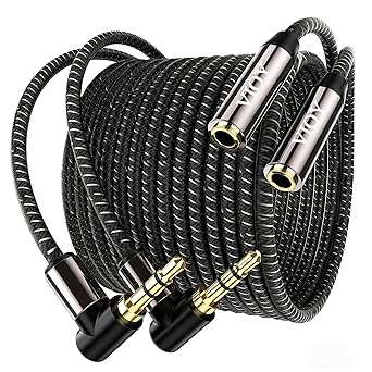 VIOY Headphone Extension Cable 10FT+10FT 3.5 mm Audio Extension Cable-Aux Cord Extender 90-Degree Right Angle Male to Female Stereo Audio Cable Nylon Braided for Smartphones, Media Player