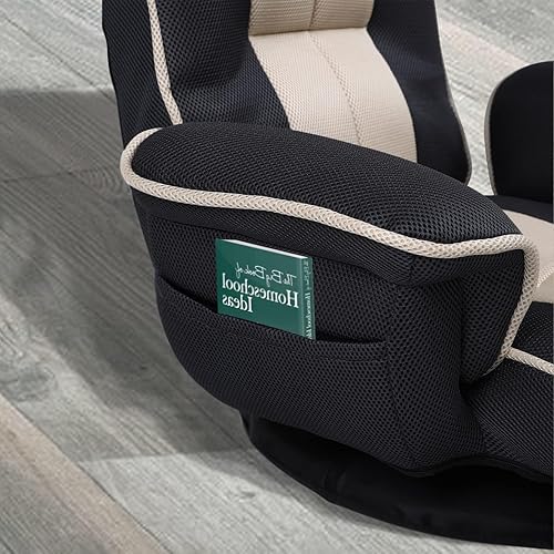 Miniatura 5 de FLOGUOR Silla giratoria de piso para juegos 360 con reposabrazos, silla de piso plegable multiángulo, respaldo acolchado, sofá perezoso para sala de