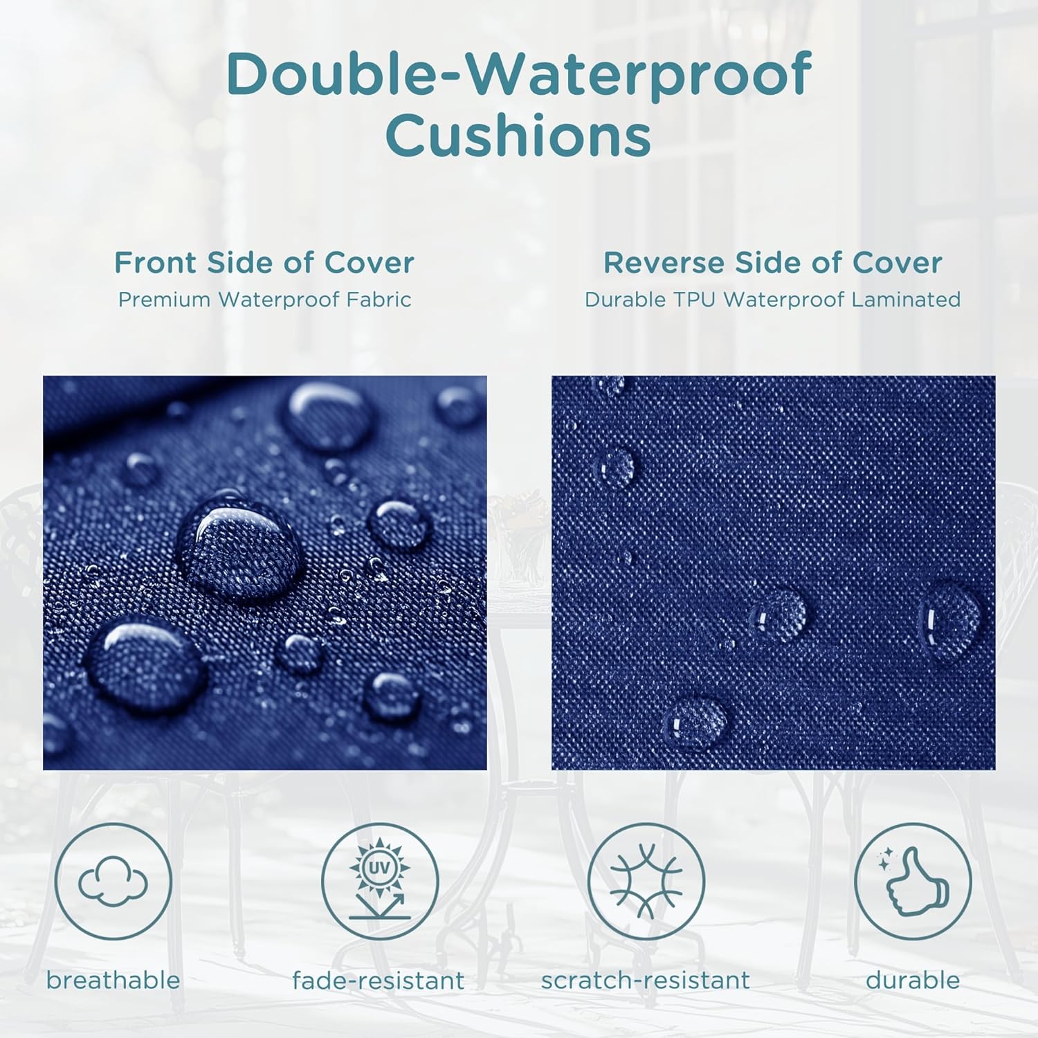 Codi 24x24'' Outdoor Cushions for Patio Furniture, Waterproof Chair Seat Cushion with Handles & Adjustable Straps, Fade Resistant - Set of 2, Navy Blue