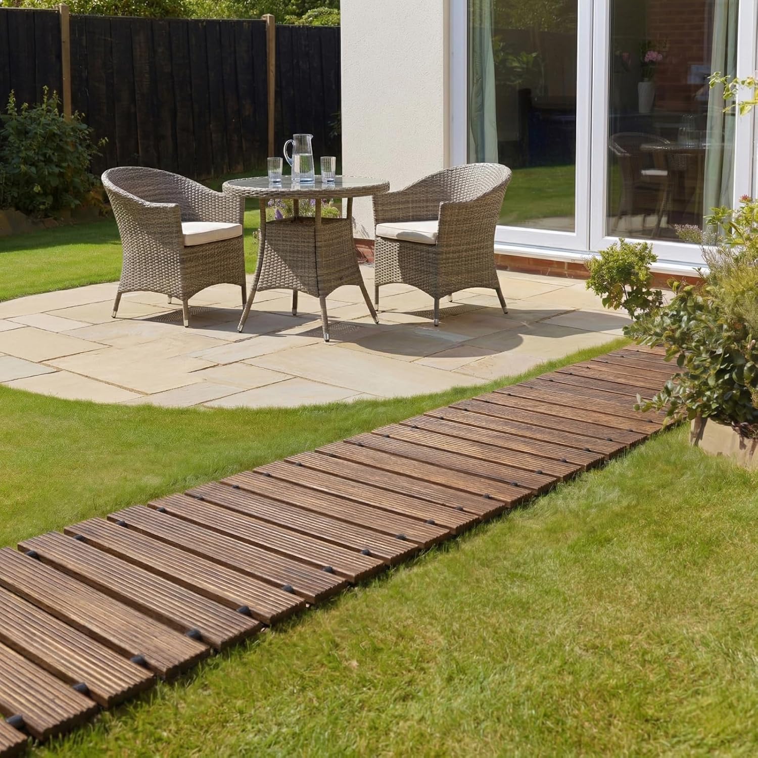 Wooden Garden Edging Outdoor Walkway - 8 FT Roll Out Straight Walkway, Wooden Walkway with Non-Slip Surface, Decorative Boardwalk Path for Outdoor Garden Backyard Wedding Party, Brown