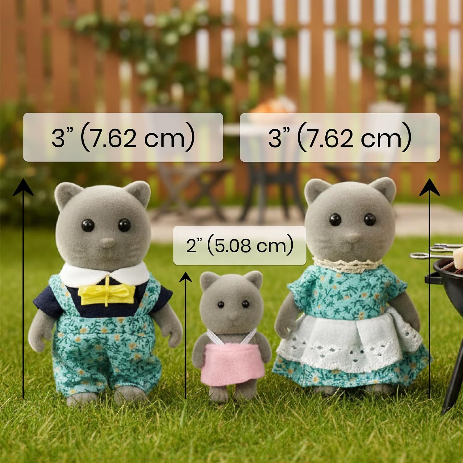 Family Gray Cat Figures — Set of 3 Collectible Flocked Mini Dolls with Removable Clothes, Miniature Dollhouse Pretend Play Figures for Kids Ages 3+ image 3