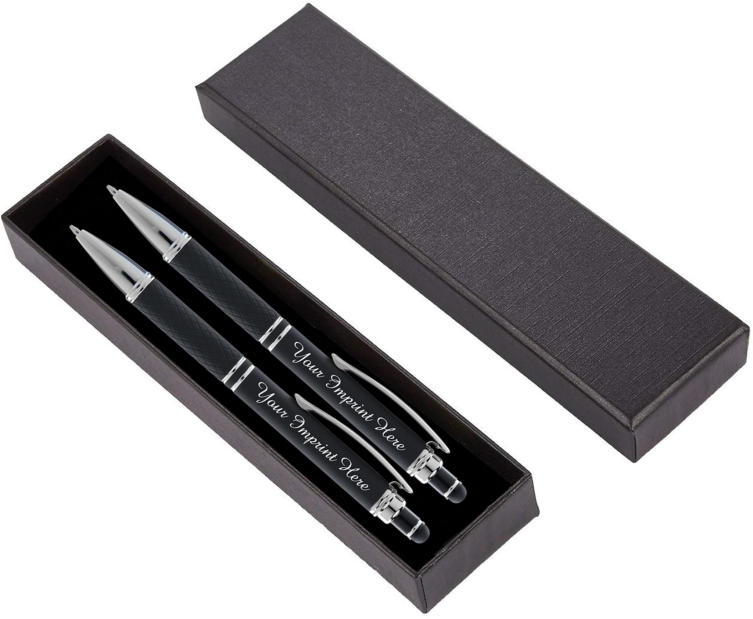 ExpressDesigns™ - Personalized Pens Gift Set - 2 Pack of Soft Touch Metal Pens w/gift box - Luxury Ballpoint Pen Custom Engraved with Name or Message (Black)