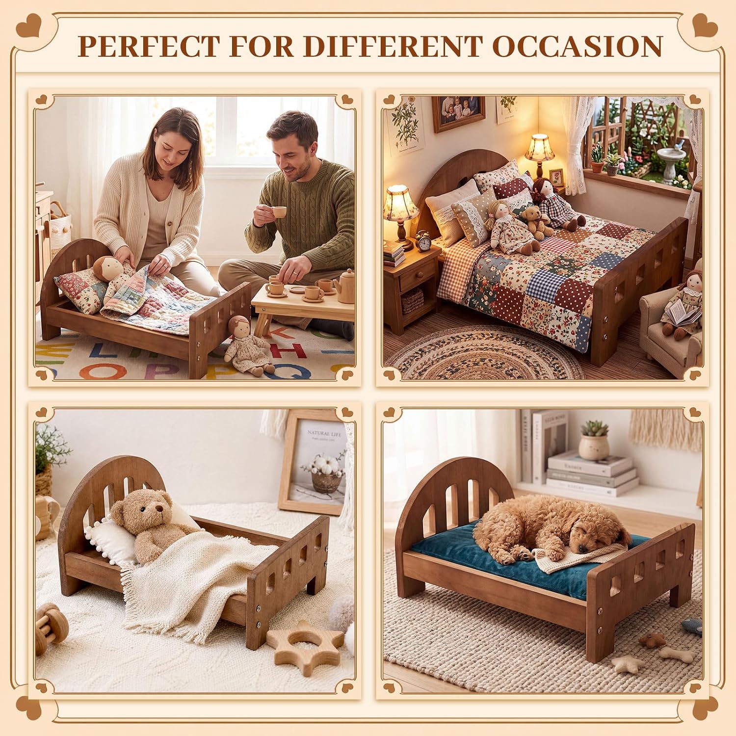 SiliFine Walnut Photography Props Bed, Mini Wooden Photography Bed