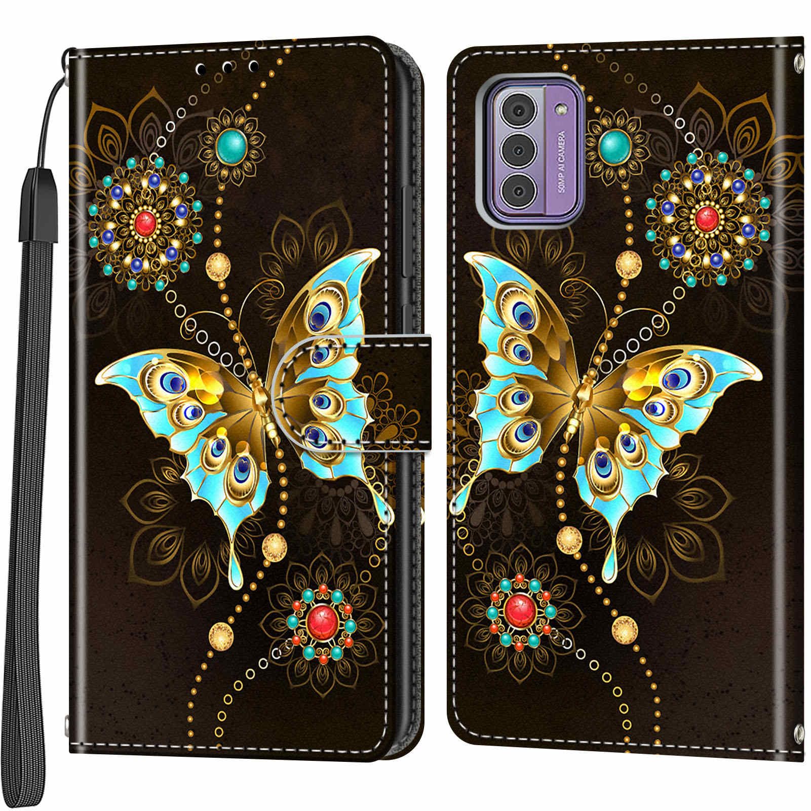 Handyhülle Flip Case Für Nokia G42 5G – PU Leder Mit Kartenfach, Ständer Und Kameraschutz, Grüner Schmetterling
