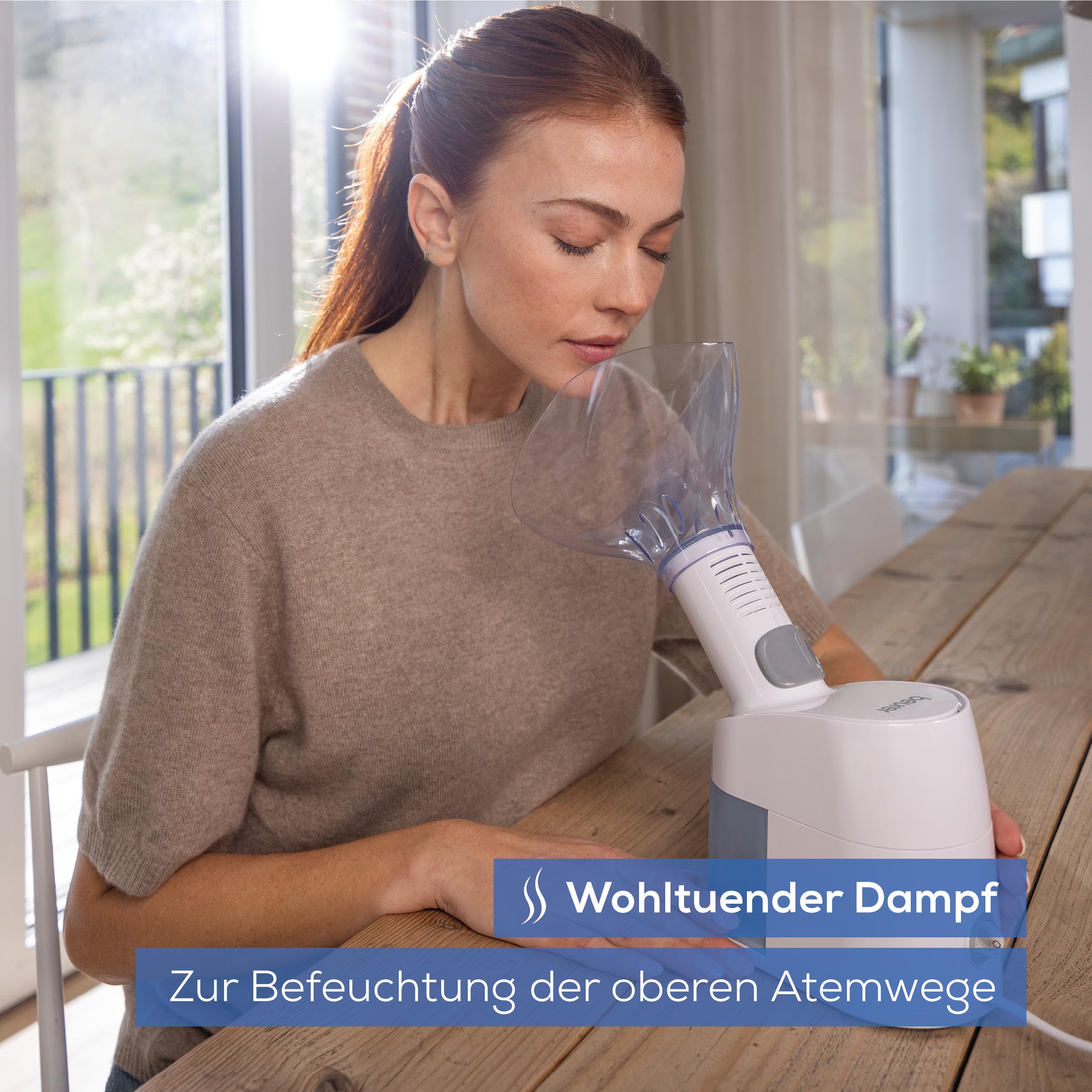 Beurer SI 40 Dampfvernebler, zur Befeuchtung von Mund, Nase und Rachen, Verneblung von Kochsalzlösung und ätherischen Ölen, Luftbefeuchter für die Erkältungszeit, extra leise