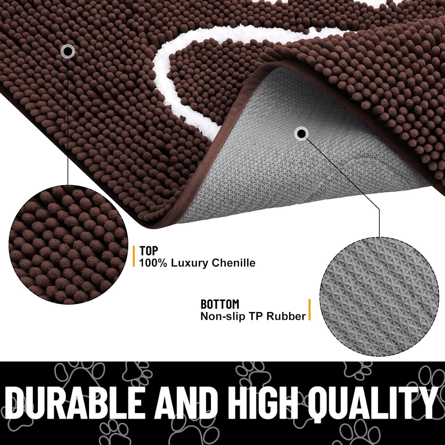 Smiry Dog Door Mat for Muddy Paws, Absorbent Dirt Trapper Non-Slip Washable Mat for Front Indoor Entrance, Quick Dry Chenille (36x24+24x16 Inches, Brown)