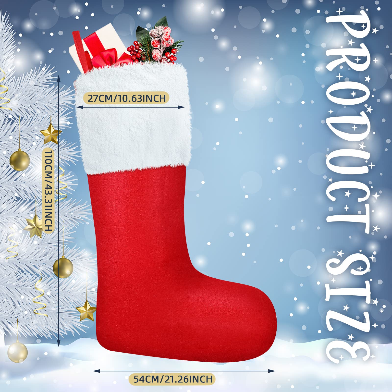 Zhanmai 4 Pieces Jumbo Felt Christmas Stockings 44 Inch Fillable Giant Xmas Hanging Oversized Large Xmas Stockings for Home Office Holiday Party Decorations(Classic Style)