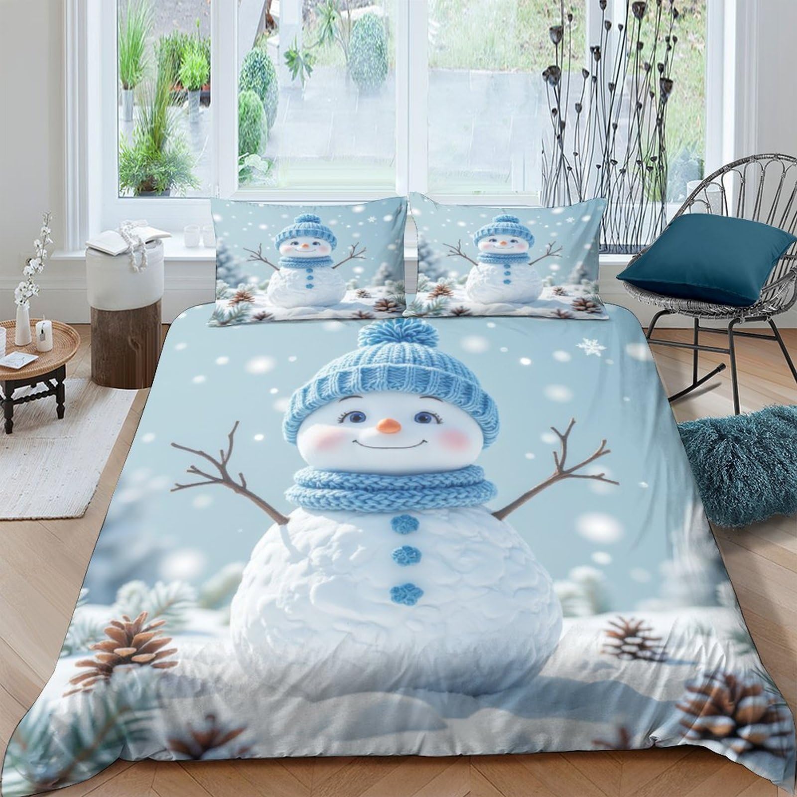 Ctjqhvkz Style-3 3D Printed Snowman Winter Fitted Sheet Microfiber Soft Breathable Christmas Tree Bed Cover For Bedroom Guestroom Mattress Protection Single（135X200cm）