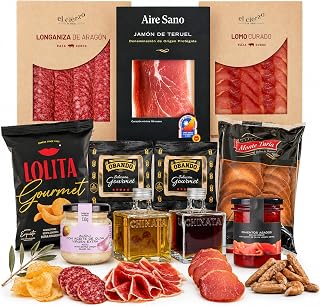 MARIA GOURMET - Präsentkorb Tapas-Abend Feinkost Geschenkset Geschenkkorb - Spanisch Spezialitäten - Delikatessen Geschenkset - Natives Olivenöl Extra, Schinken und Würstchen -Box 2