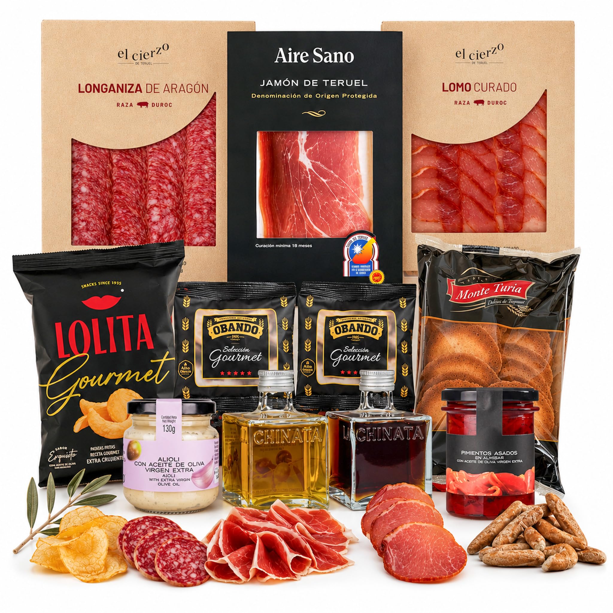MARIA GOURMET Präsentkorb Tapas-Abend Feinkost Geschenkset Spanisch Spezialitäten Delikatessen Geschenkset Natives Olivenöl Extra Schinken Würstchen Box 2