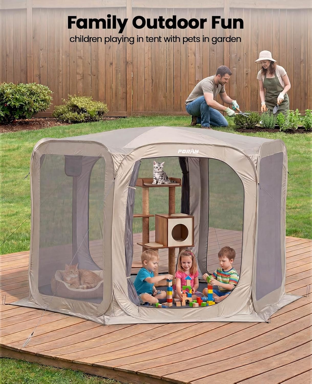 Porayhut Pop up Screen House Tent Sun Shelter with Breathable Mesh Doors,Portable Camping Tent with Detachable Waterproof Floor,10x10FT Screen Canopy Outdoor for Family Friends Party