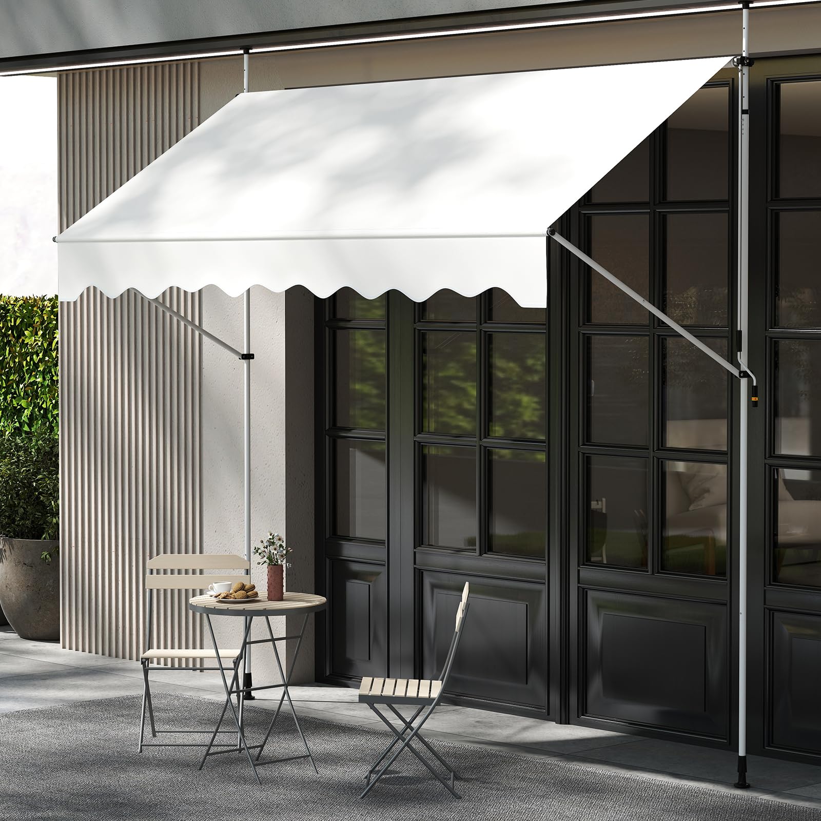 RELAX4LIFE Store Banne Manuel Rétractable avec Manivelle | Auvent Rétractable Résistant aux UV, Imperméable | Hauteur&Angle Réglable | Store Banne sans Percage pour Balcon, Terrasse (3x1,8 M,Blanc)