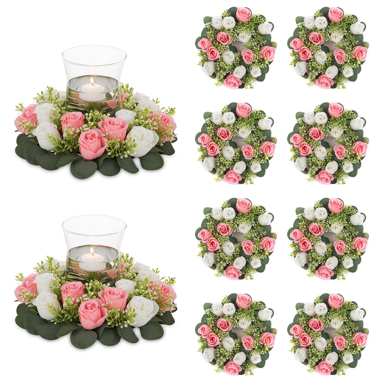 NUPTIO Fleur Centre de Table Mariage - 10 Pièces 38cm Diamètre Rose & Blanc Petit Roses Fleurs Artificielle Deco Maison Bouquet pour Décoration Champetre Cérémonie Anniversaire