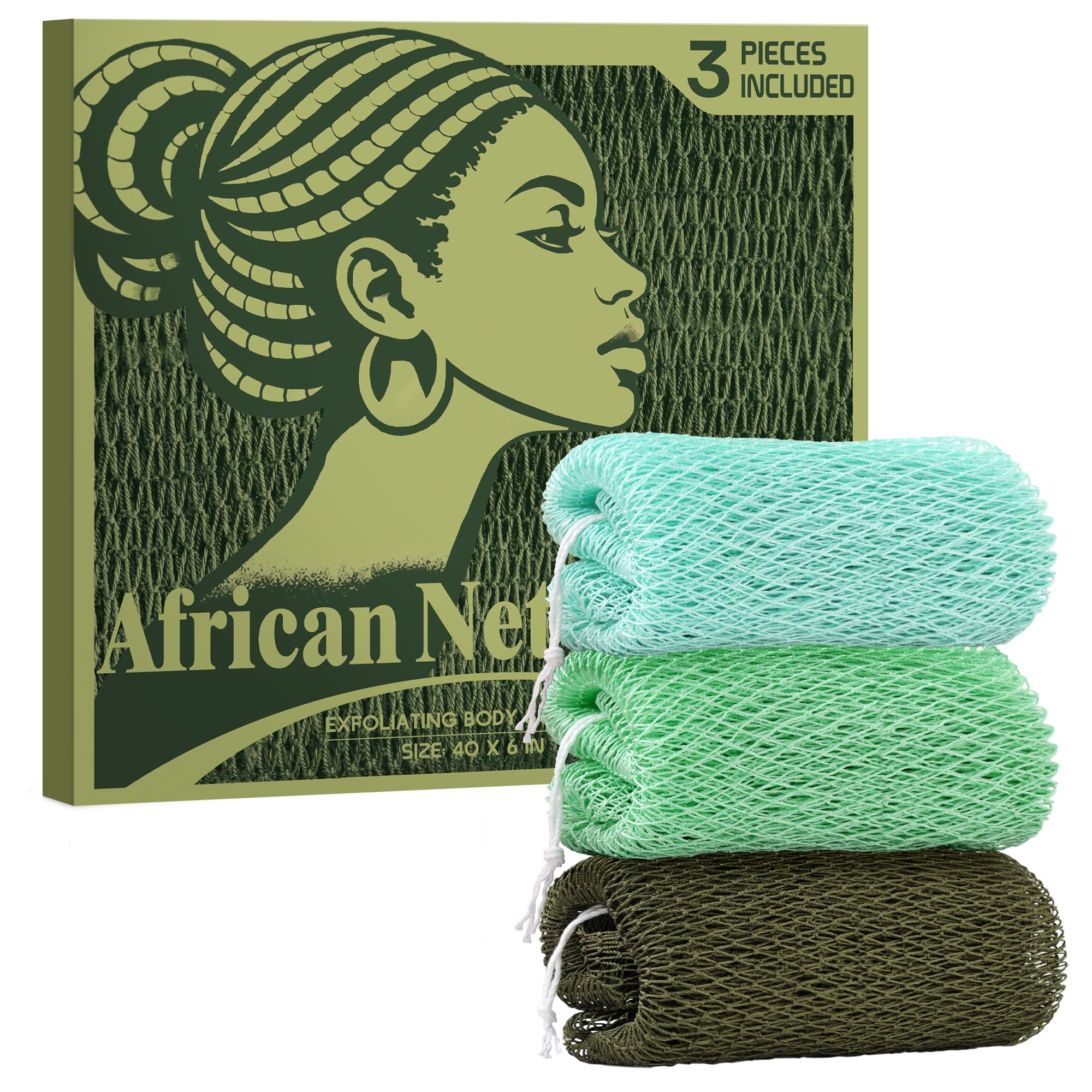 African Net Sponge Authentic - African Exfoliating Net Sponge 3 Pieces - Body Scrubber Exfoliator Wash Cloth - Back Scrubber for Shower - Bath Sponges Shower Loofah Essentials for Women