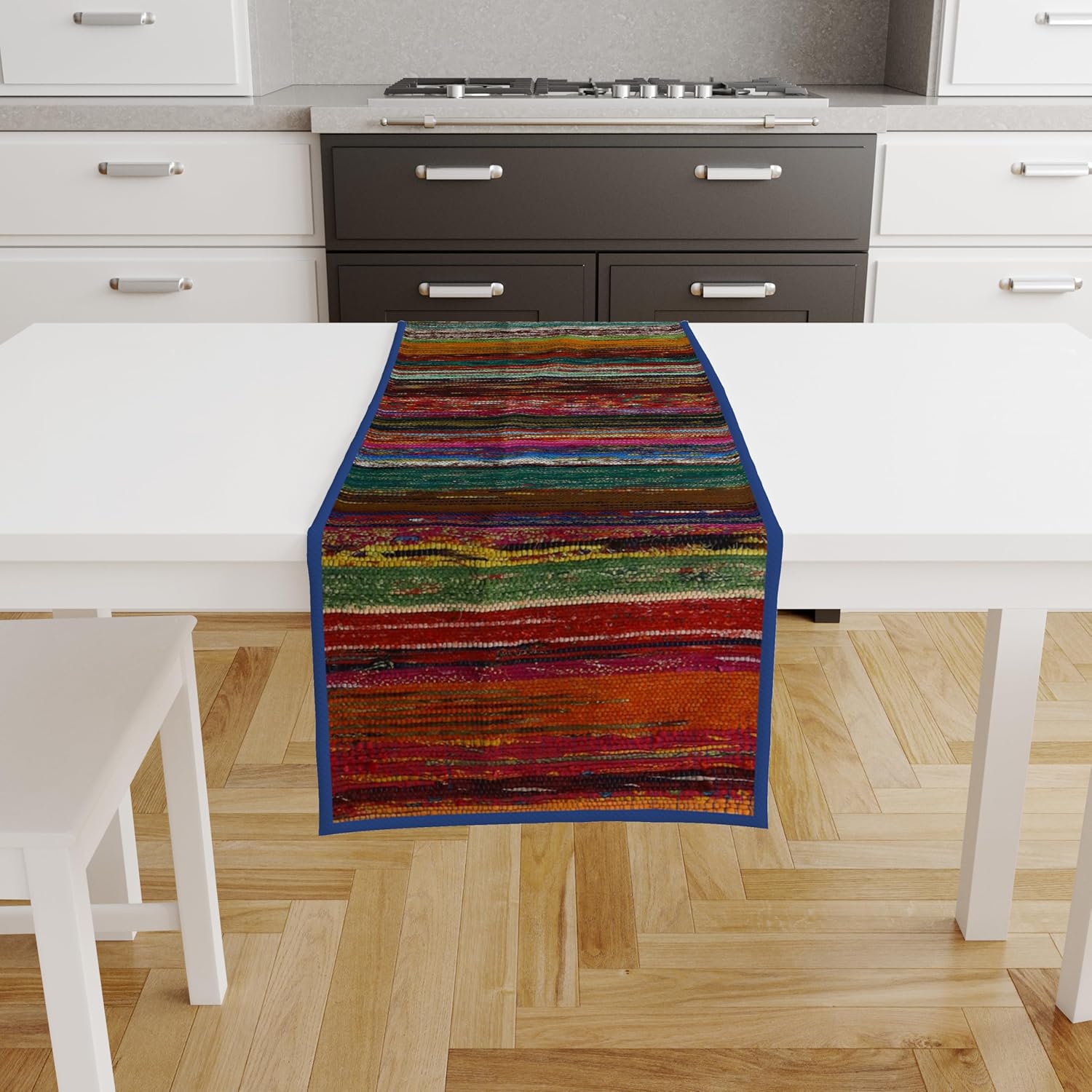 Trade Star Decorative Upcycled Fabric Table Placemat Area Rug Runner Handloomed Cotton Runner Premium Quality Reversible Table Runner Highly Durable Bedside (Blue)
