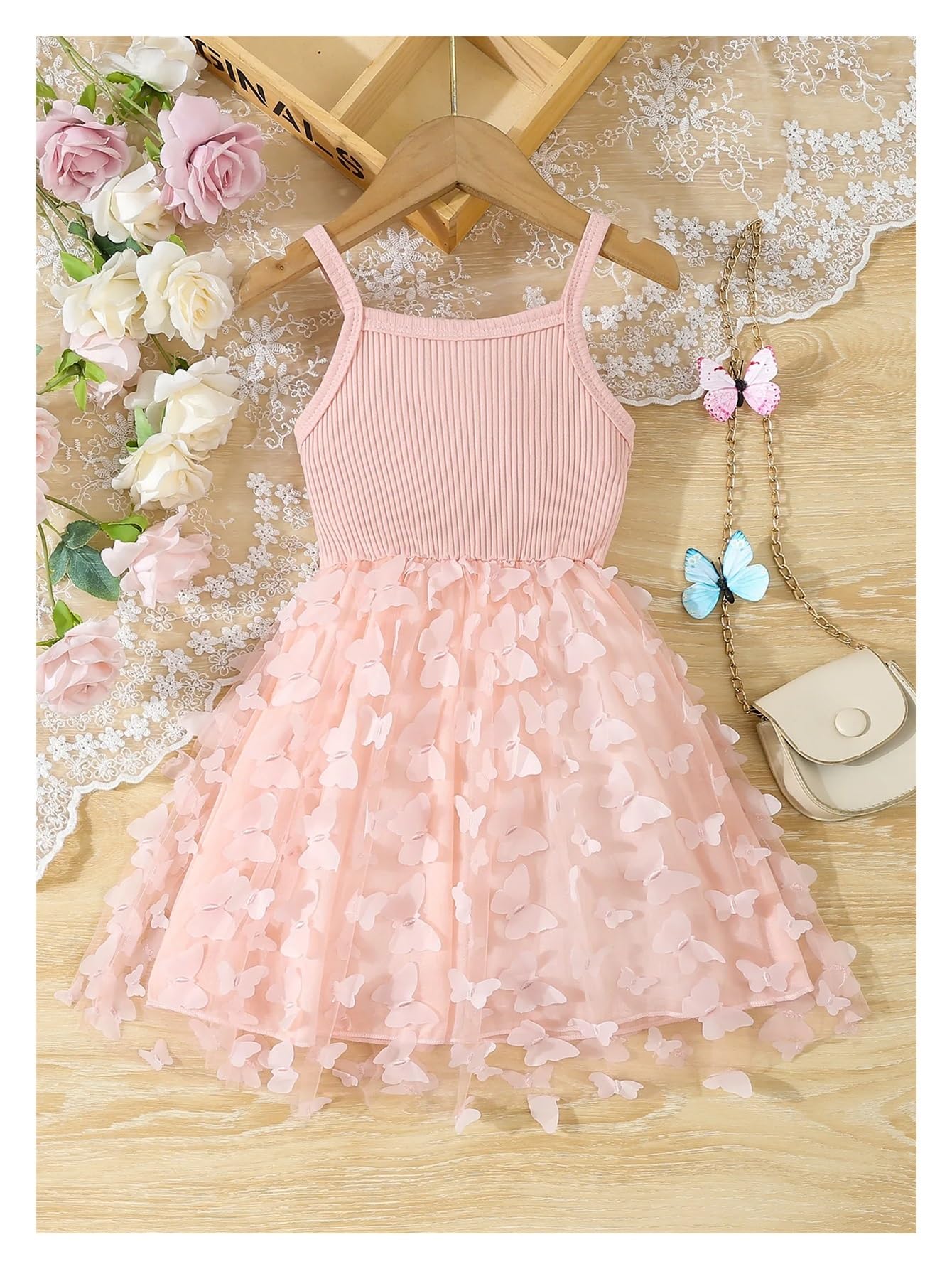 Vestido De Fiesta para NiñA Ropa de Verano for niñas, Vestido de Princesa Elegante sin Mangas con diseño de Mariposas y Malla empalmada(Purple,100(3-4Y))