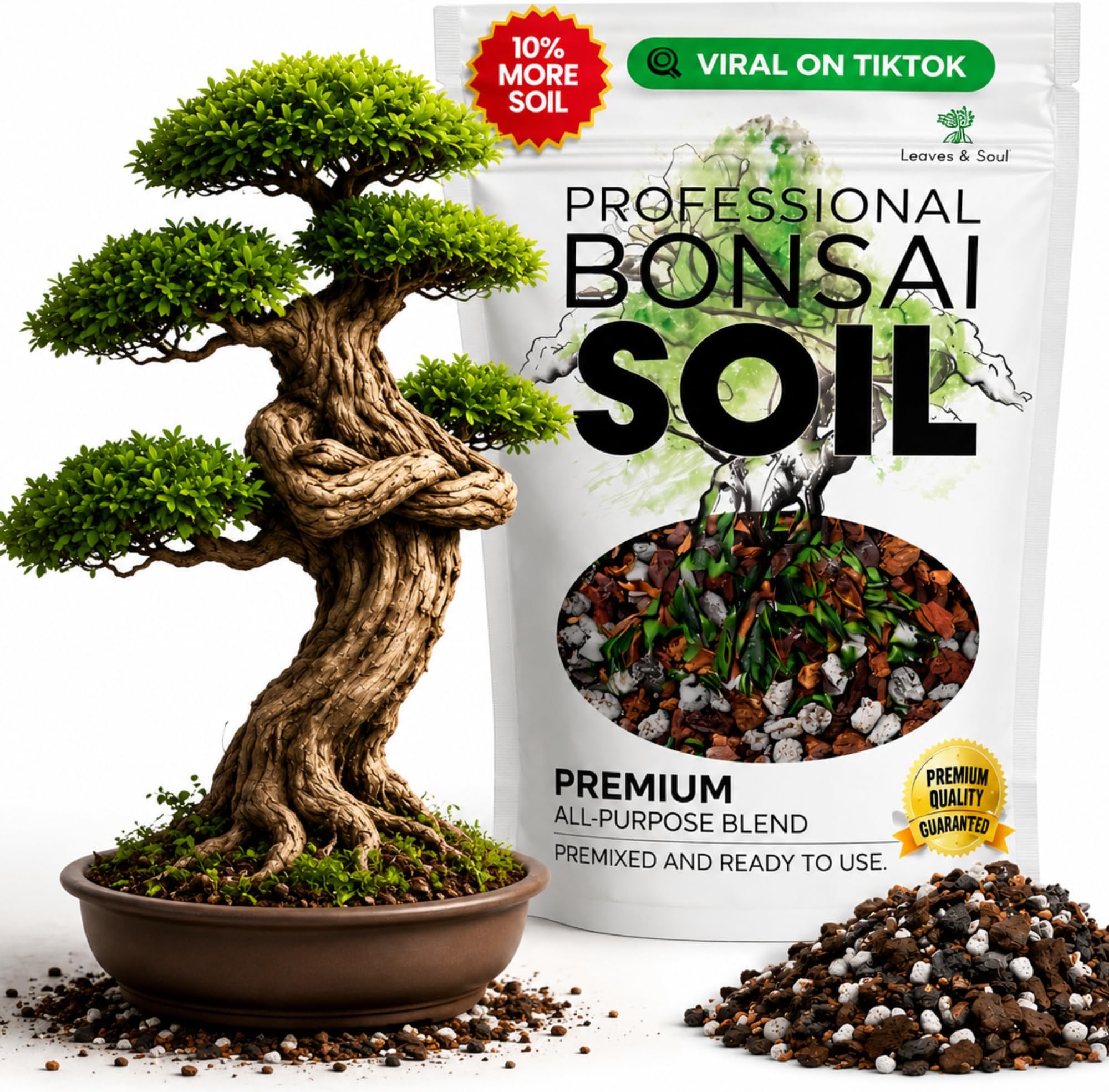Professional Bonsai Soil Mix Ready to Use | Large 2.2 Quarts, Premium Potting Soil for Bonsai Trees, Fast Draining Blend Lava Limestone Pearock Calcined Clay Pinebark Indoor Outdoor | Made in USA