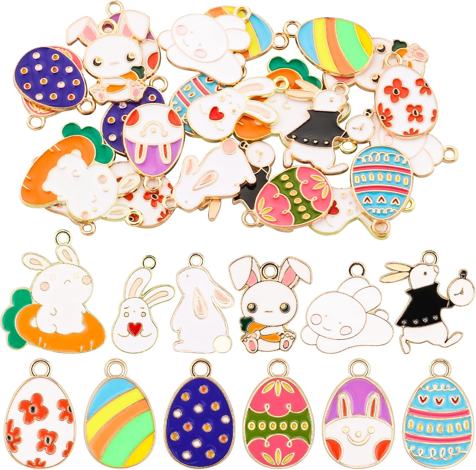 24Pcs Easter Charms Enamel Easter Egg Bunny Rabbit Pendant Charms for Jewelry Necklace Bracelet Earring Making DIY Crafts