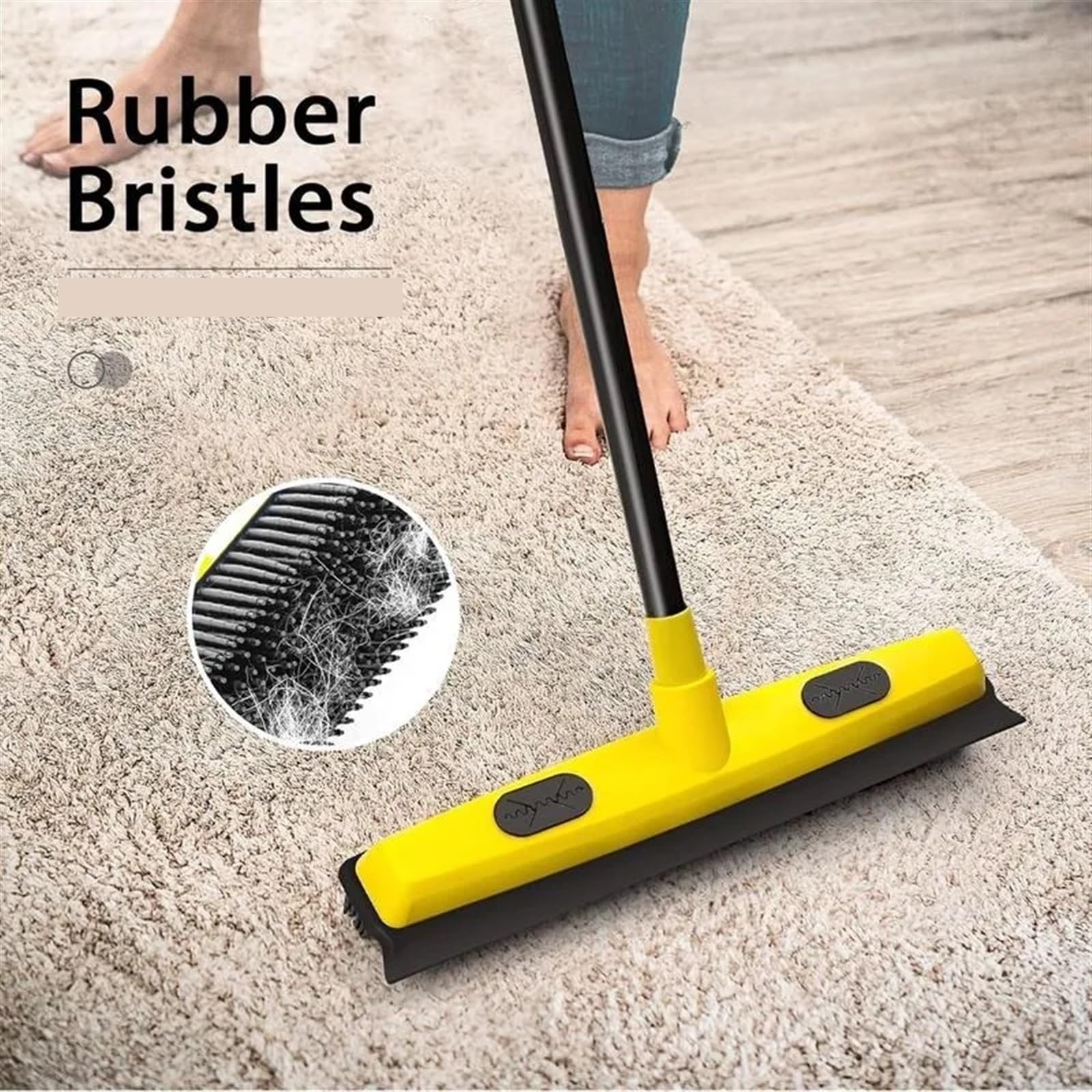 Besen mit Stiel Draußen Gummibesen 52,8-Zoll-Werkzeug for Entfernen von Fell mit langem Griff und tragbarer Fusselbürste für Fliesen, Fugen, Bad, Terrasse, Garage