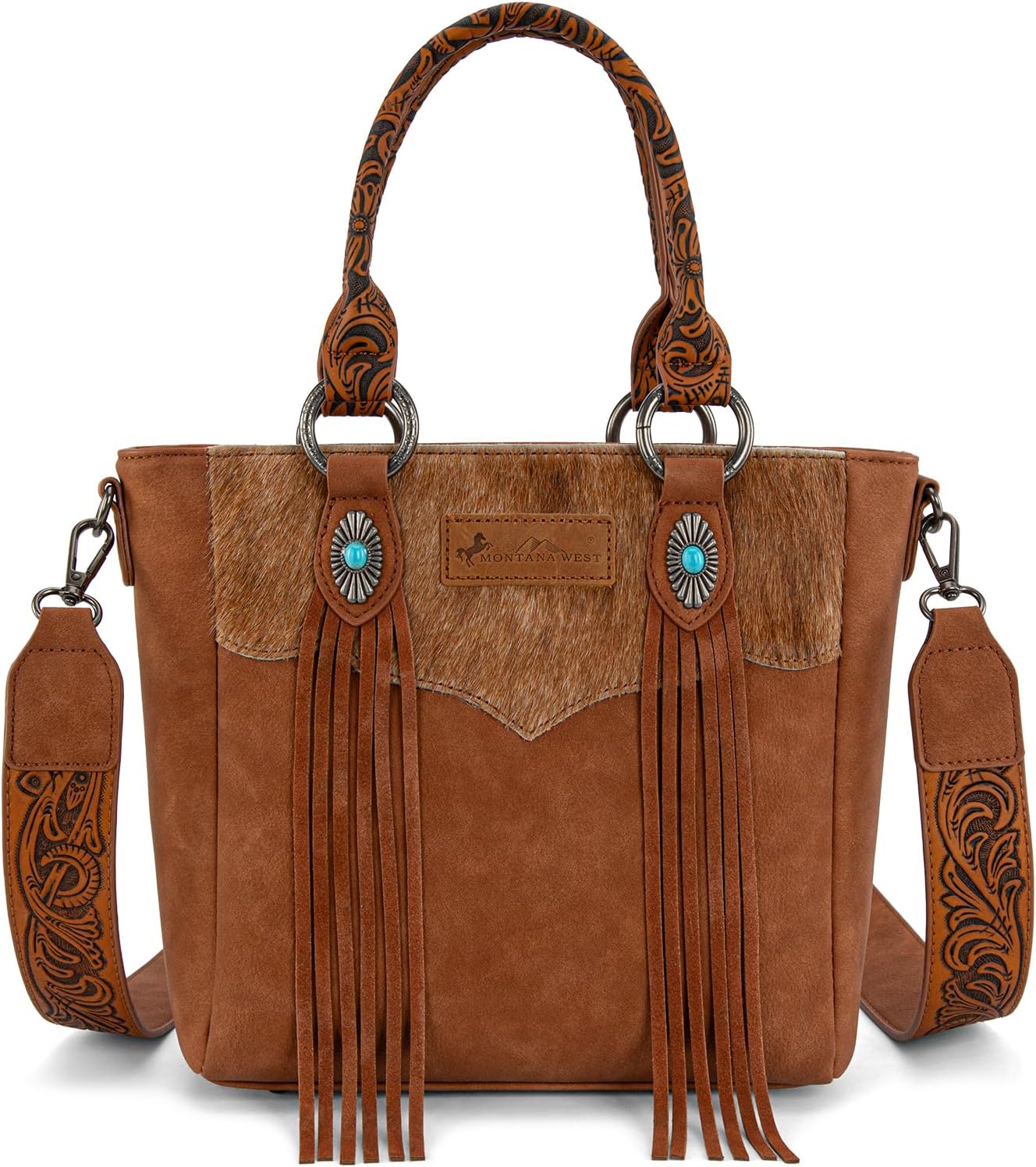 Montana West Western Cowhide Crossbody Bag for Women Designer Leather Tassel Top Handle Handbags