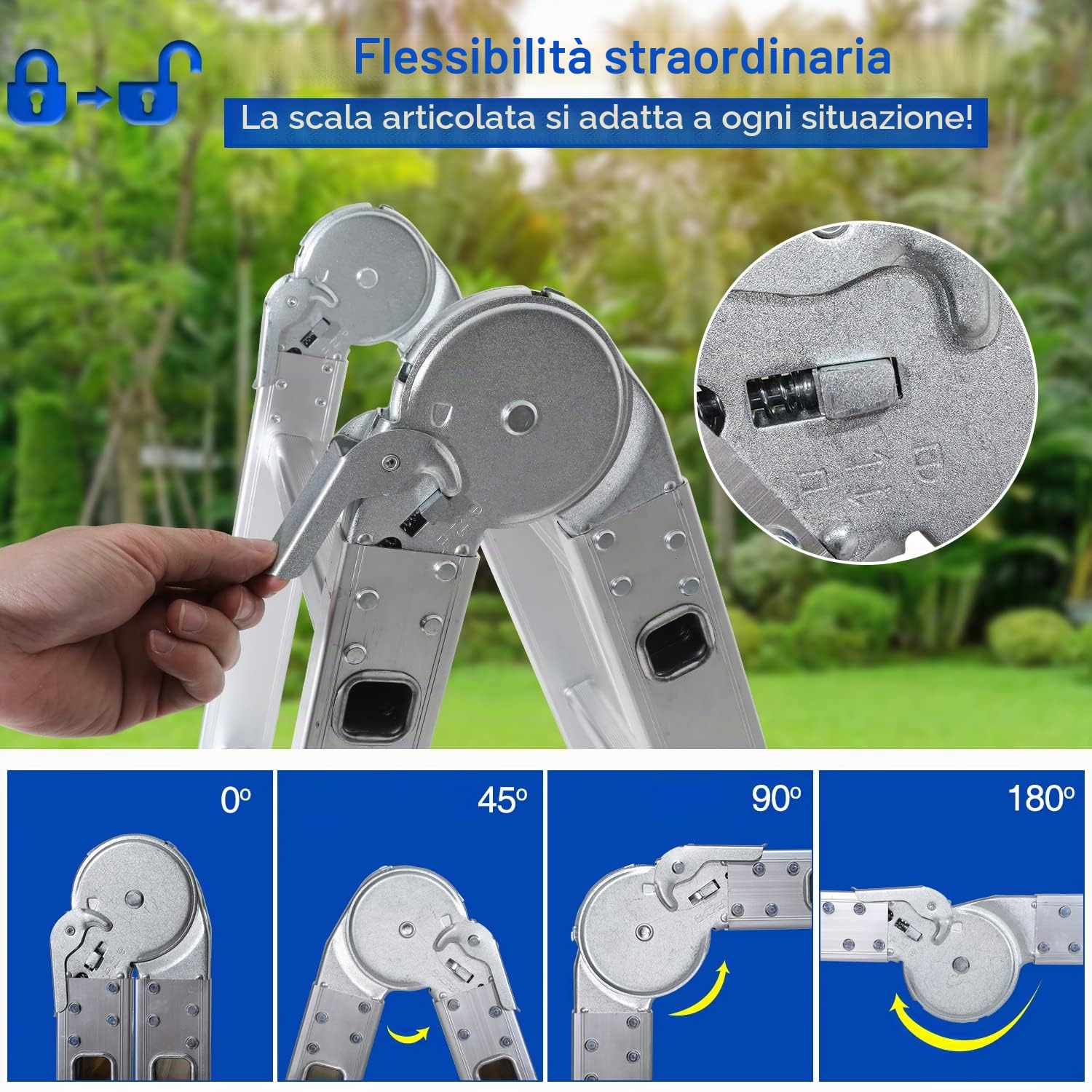 Scala multiuso in alluminio, 4 x 4, 470 cm, 7 in 1, pieghevole, per uso domestico