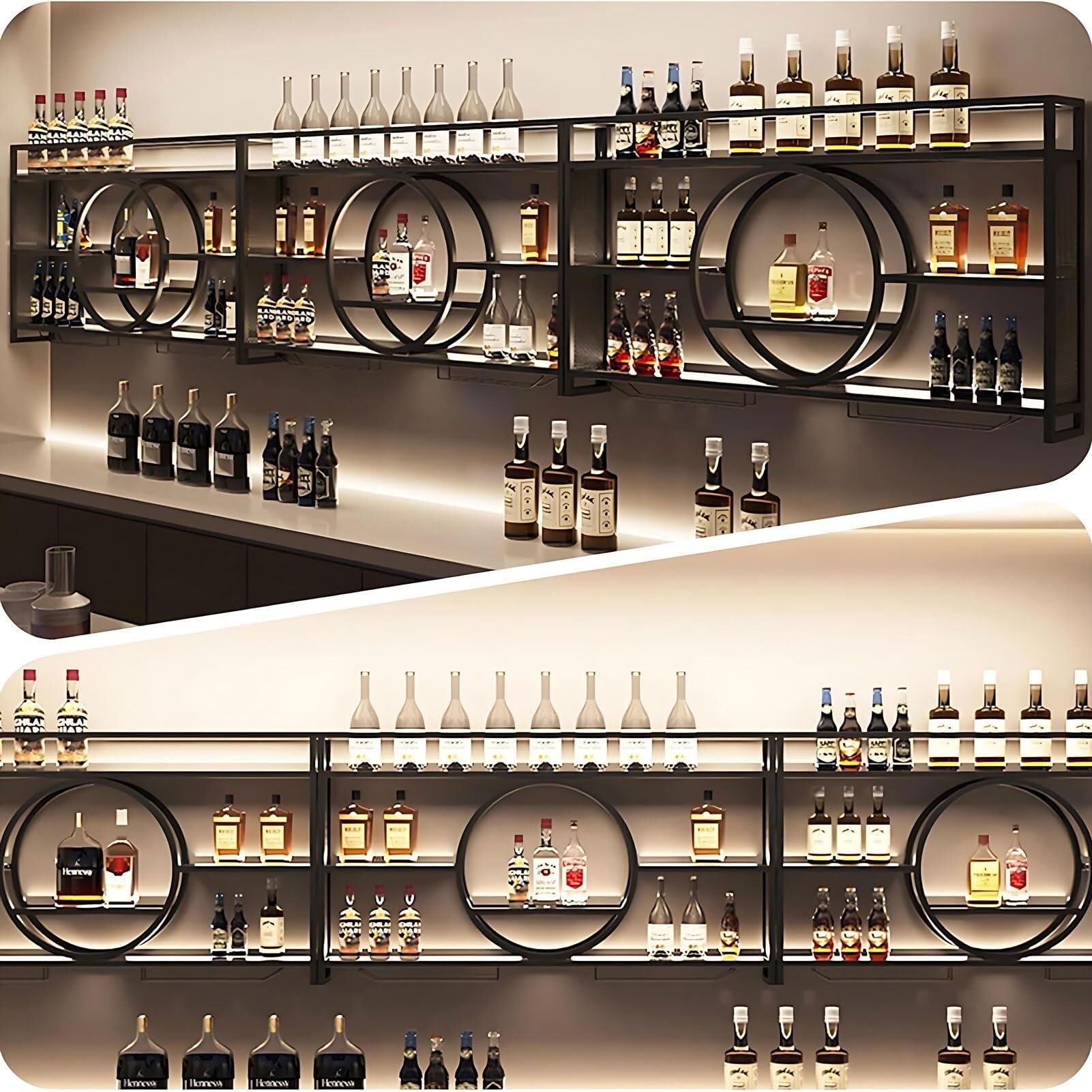 Moderno botellero de metal con luz LED para vino Slish y portavasos para casa, bar, cocina y catering, color negro, 1 m (negro/blanco, 1 m)