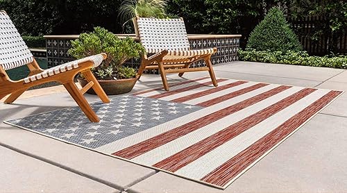 Miniatura 3 de Unique Loom Outdoor Collection - Alfombra rectangular de 7 pies 10 x 10 pies, color rojo y azul