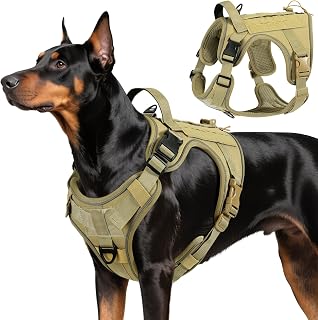 VavoPaw Heavy Duty Tactical Dog Harness for Large Dogs, No Pull Adjustable Pet Harness Reflective Service Training Easy Control Pet Vest Military K9 Working Dog Harnesses, Army Yellow, L