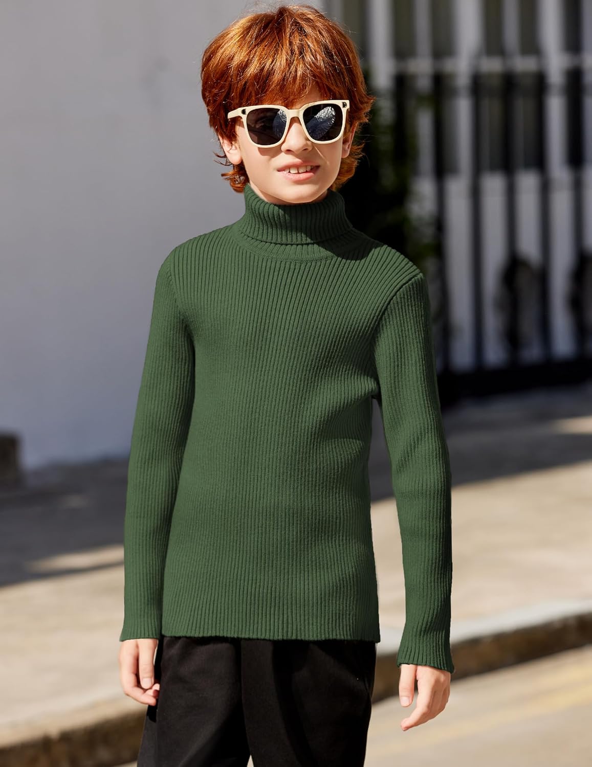 Arshiner Boy's Ribbed Turtleneck Cable Knitted Sweater Slim Fit Pullover Sweater for Kids 4-13 Years - Image 2