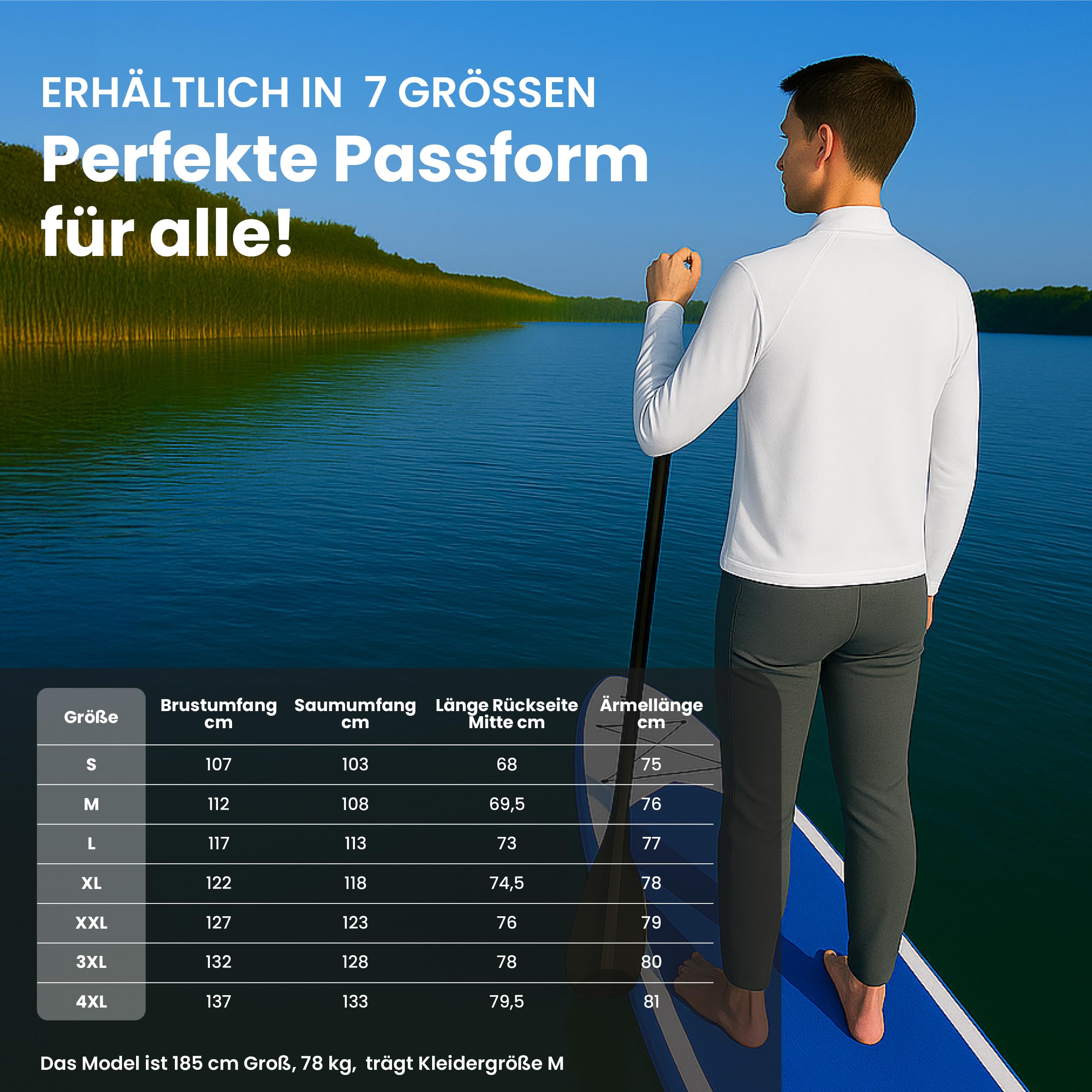 iQ-UV Shirt für Herren Langarm mit Reißverschluss Weiß L – Rashguard für Männer mit Sonnenschutz für Aktiv- und Wassersport – Schwimmshirt – Atmungsaktiv und schnelltrocknend