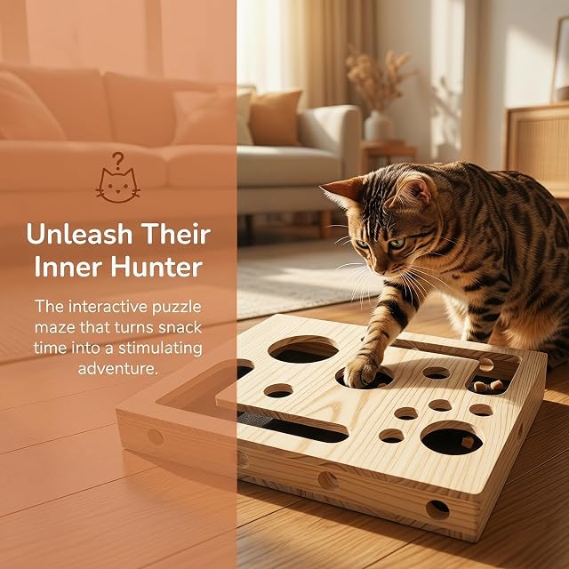 Foto 8 de 8 de Juguetes para Gatos, Caja De Entretenimiento con Lima De Uñas, Laberinto De Madera Maciza con 3 Bolas