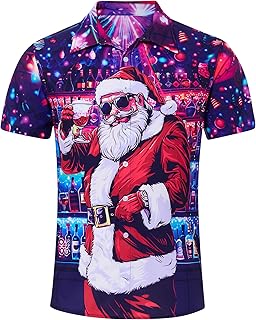 Funny Men's Christmas Button Down Short Sleeve Holiday Shirt