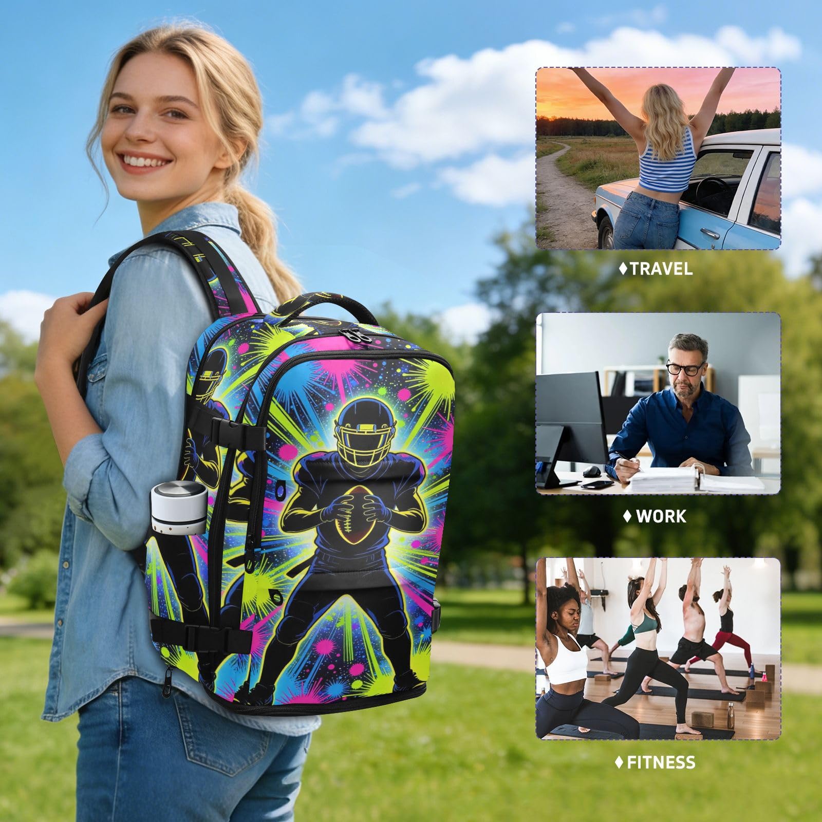 Torba na narzędzia, plecak podróżny niezbędnik dla mężczyzn do pracy, 20 l | Elegancka torba na komputer neonowa świecąca piłkarz sztuka 15,6 torba na laptopa do samolotów bulto para laptop 20 l