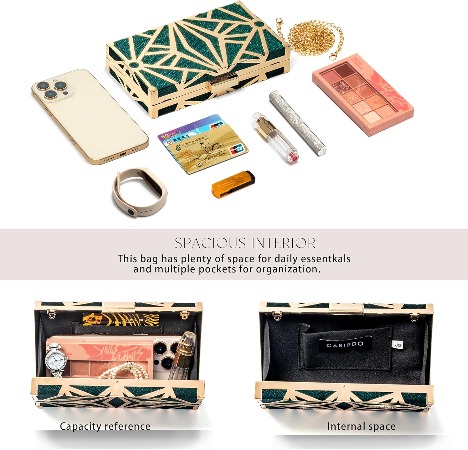 CARIEDO Women Evening Bag Elegant Clutch Purse Exquisite Velvet Metal Hollow out Handbags Prom Wedding Party - Image 5