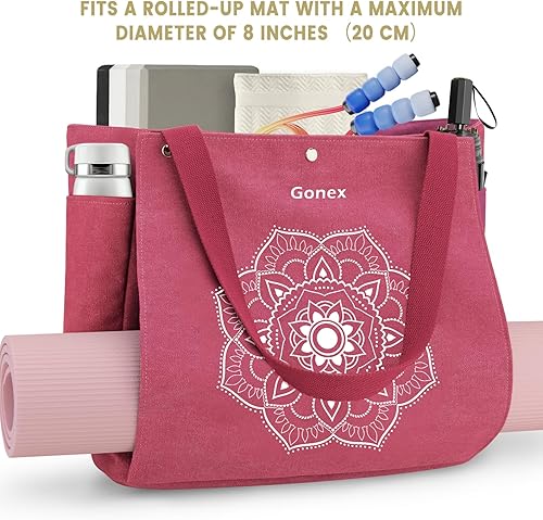 Miniatura 7 de Gonex Bolsa para esterilla de yoga, bolsa de gimnasio con múltiples bolsillos para mujeres y hombres, lona para esterilla de yoga fácil de llevar