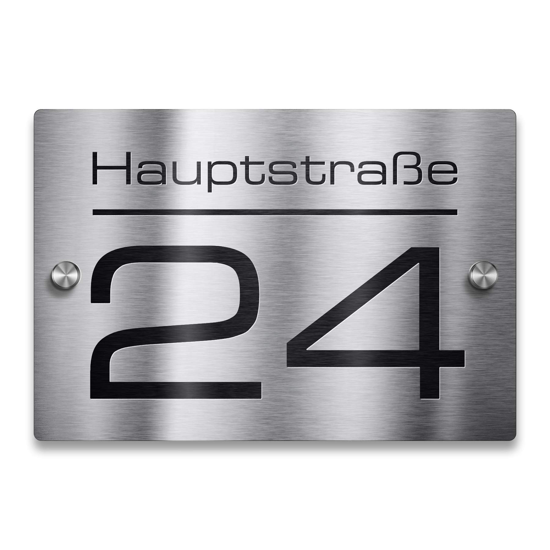 Metzler placa de número de casa de acero inoxidable – Placa con nombre de calle, nombre y número personalizados – Acero inoxidable V2A – Resistente a los rayos UV – Tamaño: 380 x 264 mm