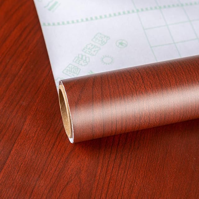 TOTIO Wood Grain Contact Paper Red-Brown 15.75" x 118.11"Decorative Furniture Sticker Self-Adhesive Peel-Stick Wallpaper Vinyl Film Wood Sticky Back Plastic Paper Vinyl Wrap Cherry Texture