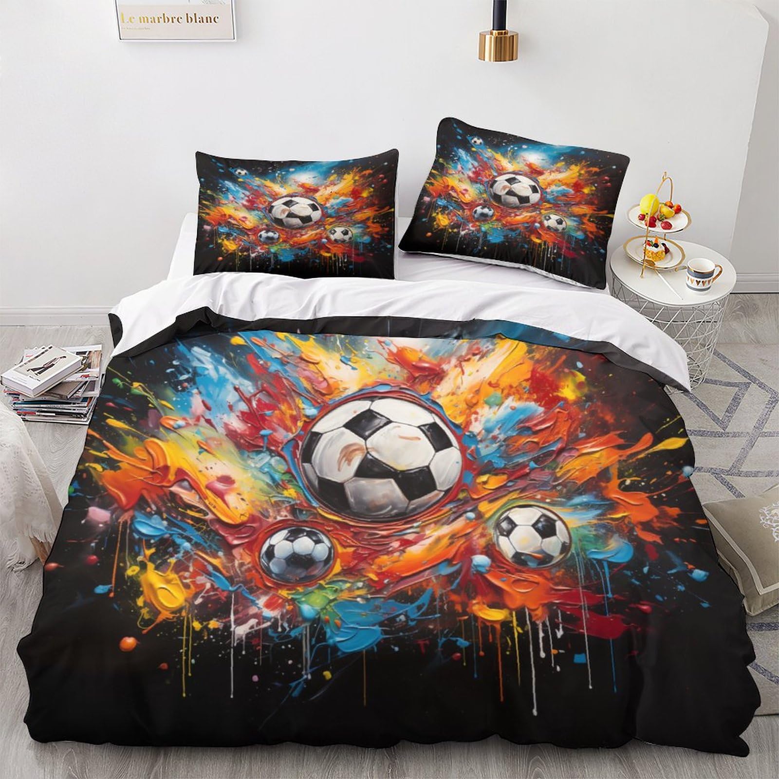 Housse de couette football 3 pièces king 220x240 cm avec 2 taies d'oreiller