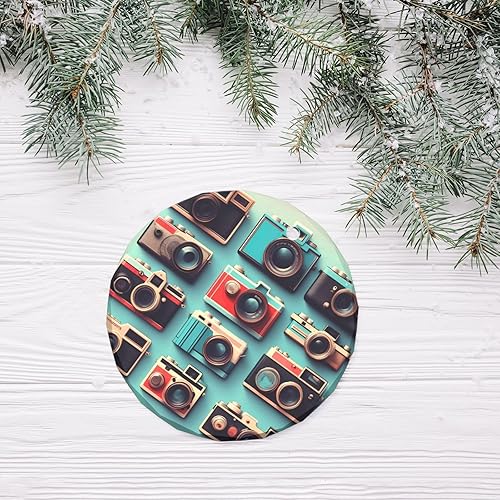 Miniatura 4 de Retro Cool Camera Collection Print Traditional Check Holiday Ornaments,Round Festive Decor,Hanging Pendant for Christmas Tree