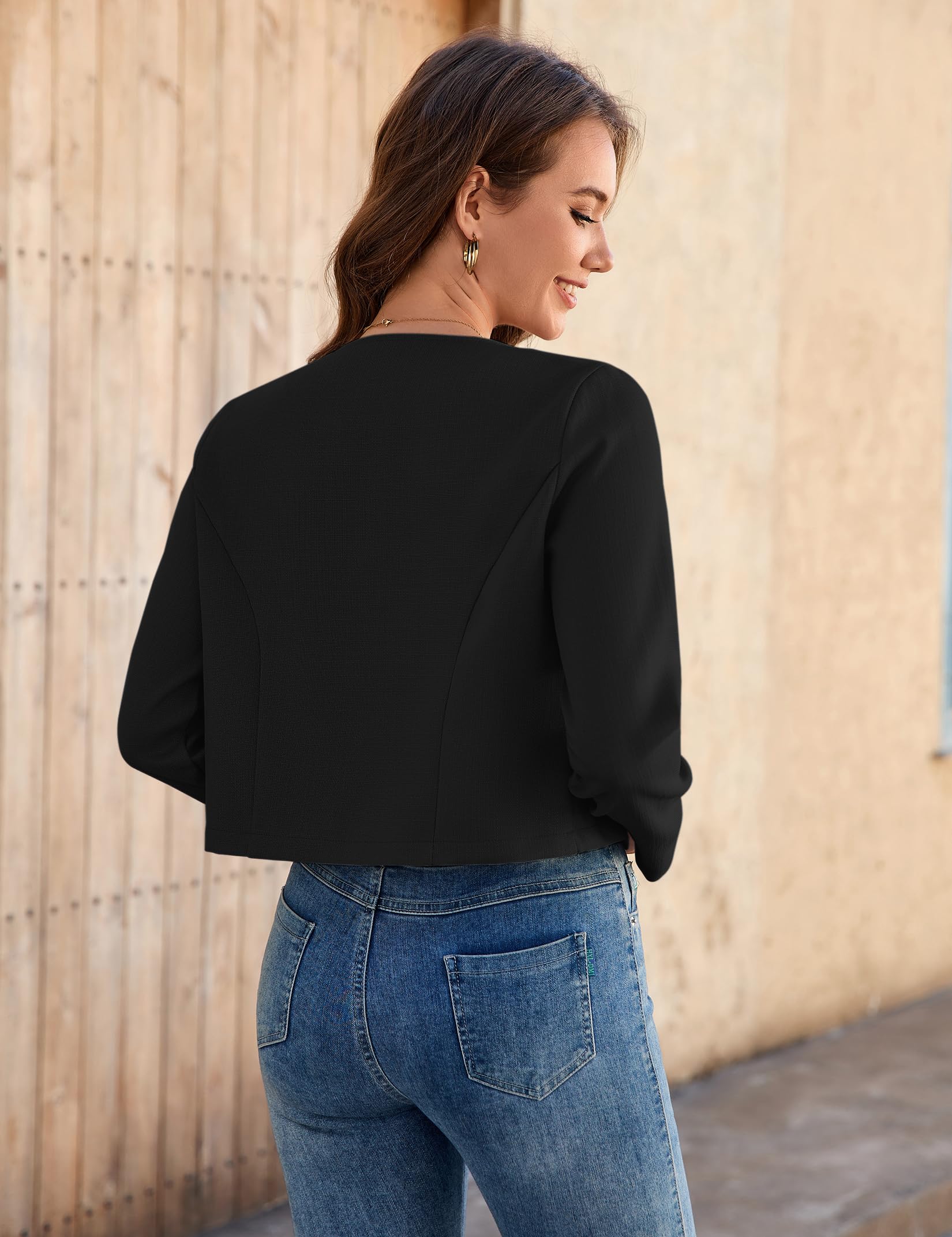 Yesfashion Boléro court à col rond pour femme - Cardigan à manches longues - Boléro festif de mariage pour robe, pantalon
