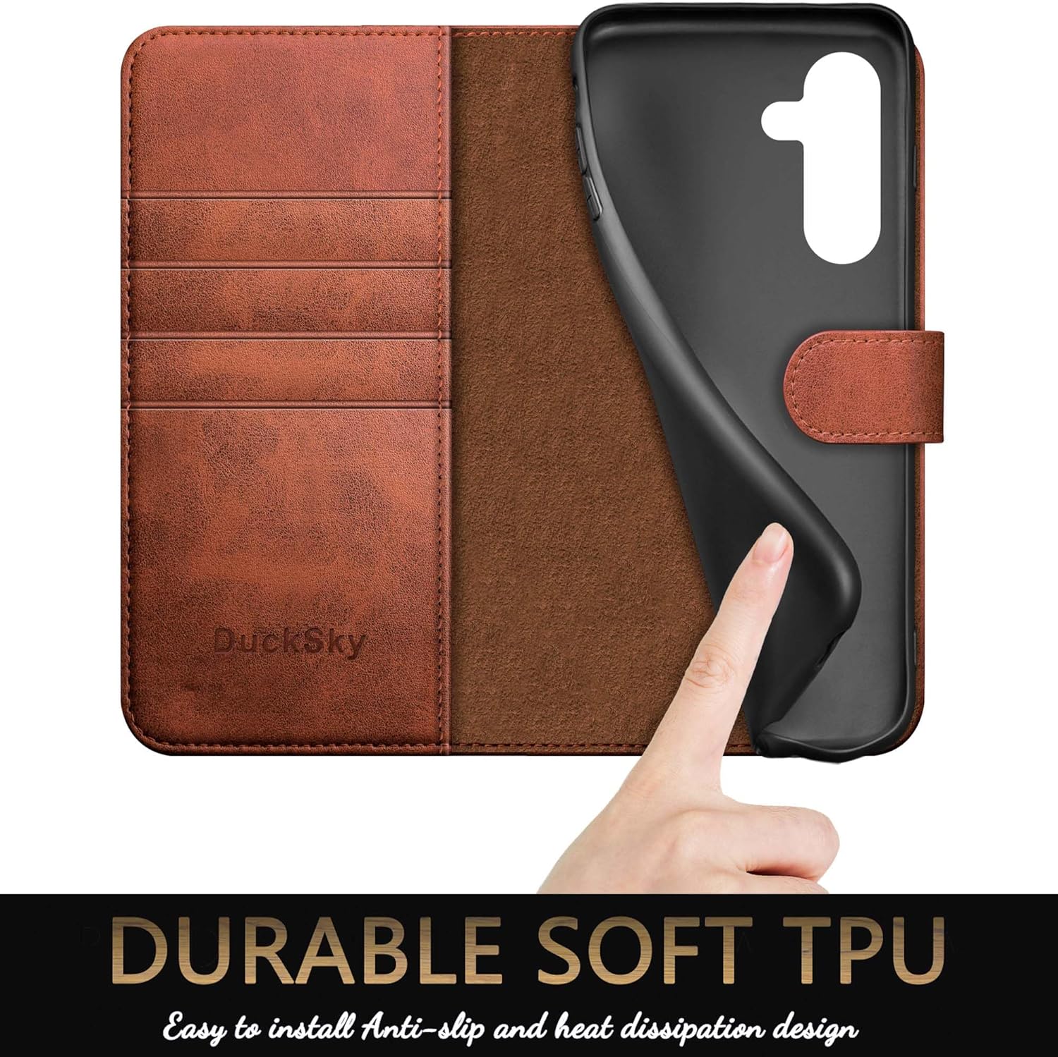 DuckSky for Samsung Galaxy S24 Plus/S24+ Genuine Leather Wallet case【RFID Blocking】【4 Credit Card Holder】【Real Leather】 Flip Folio Book Phone case Protective Cover Women Men for S24Plus Light Brown