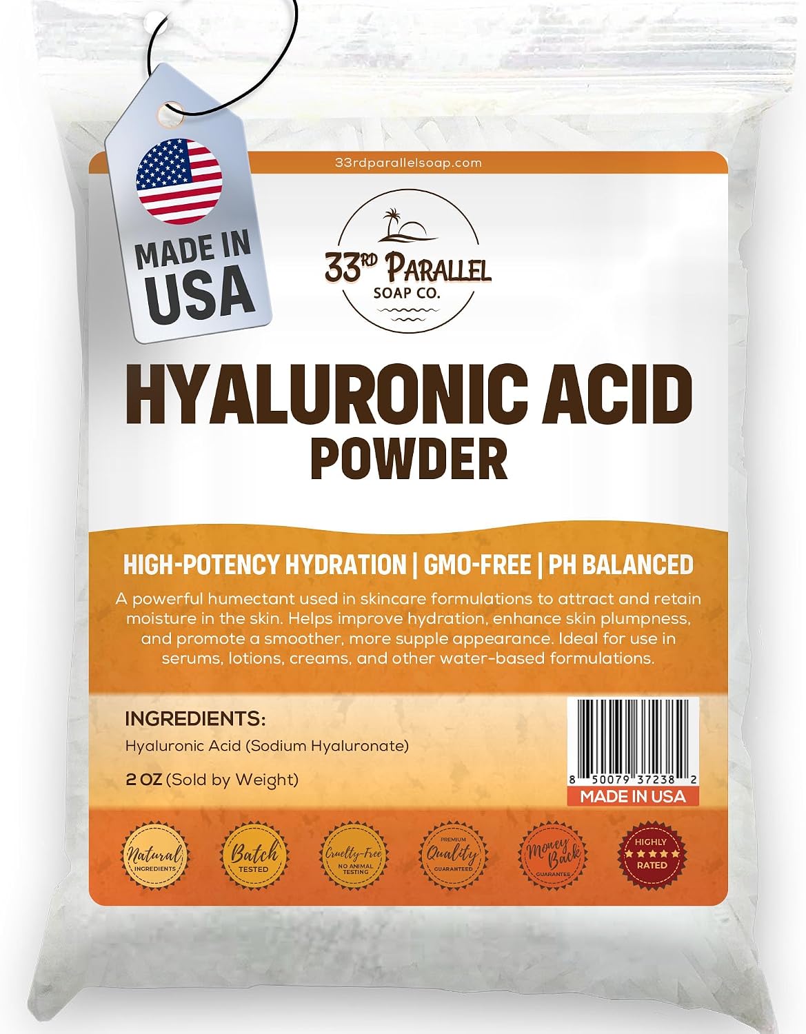 Hyaluronic Acid Powder (2 OZ) (Sodium Hyaluronate) – Cosmetic Grade Humectant for DIY Skincare Formulations – Hydration & Plumping Support for Serums, Creams & Lotions | 2 OUNCES