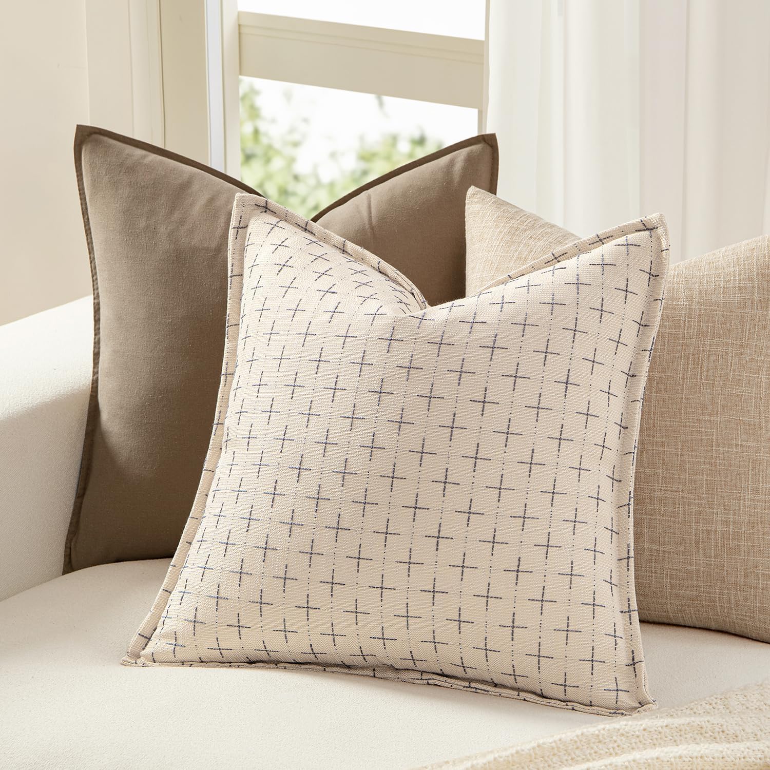 MIULEE Decorative Burlap Linen Throw Pillows Covers 18x18 Inch Beige Vintage Couch Pillow Covers Outdoor Modern Farmhouse Pillowcase Woven Textured Cushion Cases for Sofa Bed Livingroom - Image 3